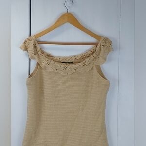 Lauren Ralph Lauren Womens Tan Crochet Top Hand knit Silk/ Cotton Neutral Sz.M